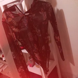 black floral mesh body suit